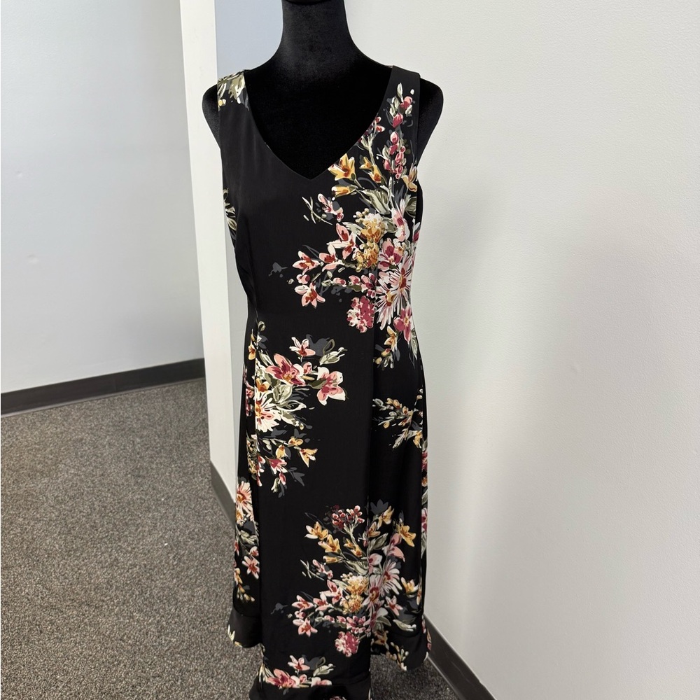 Julian Taylor Black Asymmetrical Dress with Floral Design